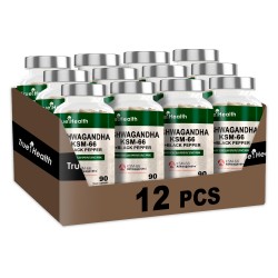 True Health Ashwagndha KSM-66+Black Pepper - 90 caps. vegan (Package x12)