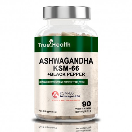 True Health Ashwagndha KSM-66+Black Pepper - 90 caps. vegan