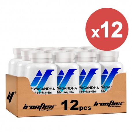 IronFlex Ashwagandha KSM-66 + Magnes - 90 caps vegan. (Package x12)