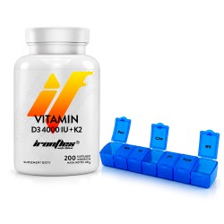 IronFlex Vitamin D3 4000 + K2 - 200 softgel + Pill Box Week Blue